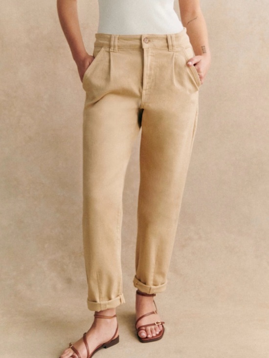 Sezane Pants - Sezane Manu Trousers Relaxed High-Rise Cropped Pants in Beige Size 36 (4)